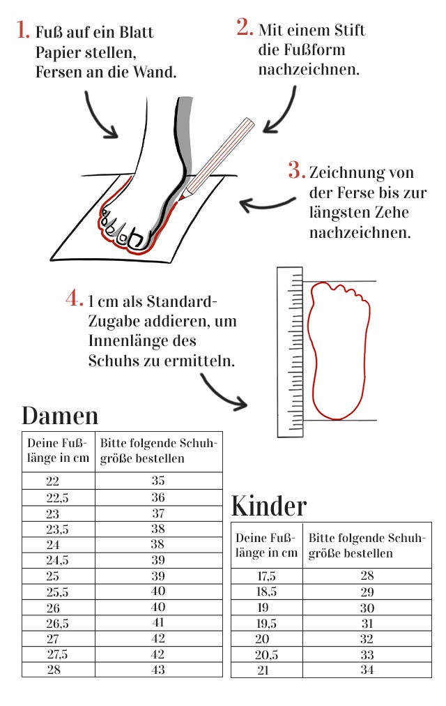 Messanleitung und Größentabelle Suedwind Stiefelette