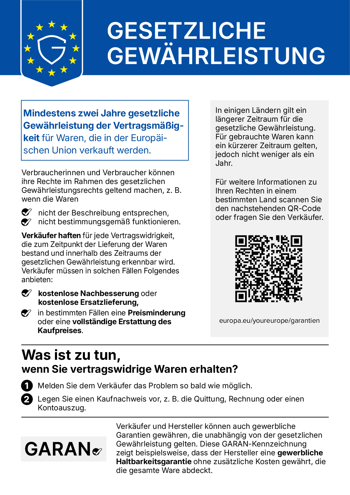 Gesetzliche Gewährleistung – Informationsgrafik der Europäischen Kommission